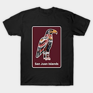 San Juan Islands Washington Native American Indian American Red Background Eagle Hawk Haida T-Shirt